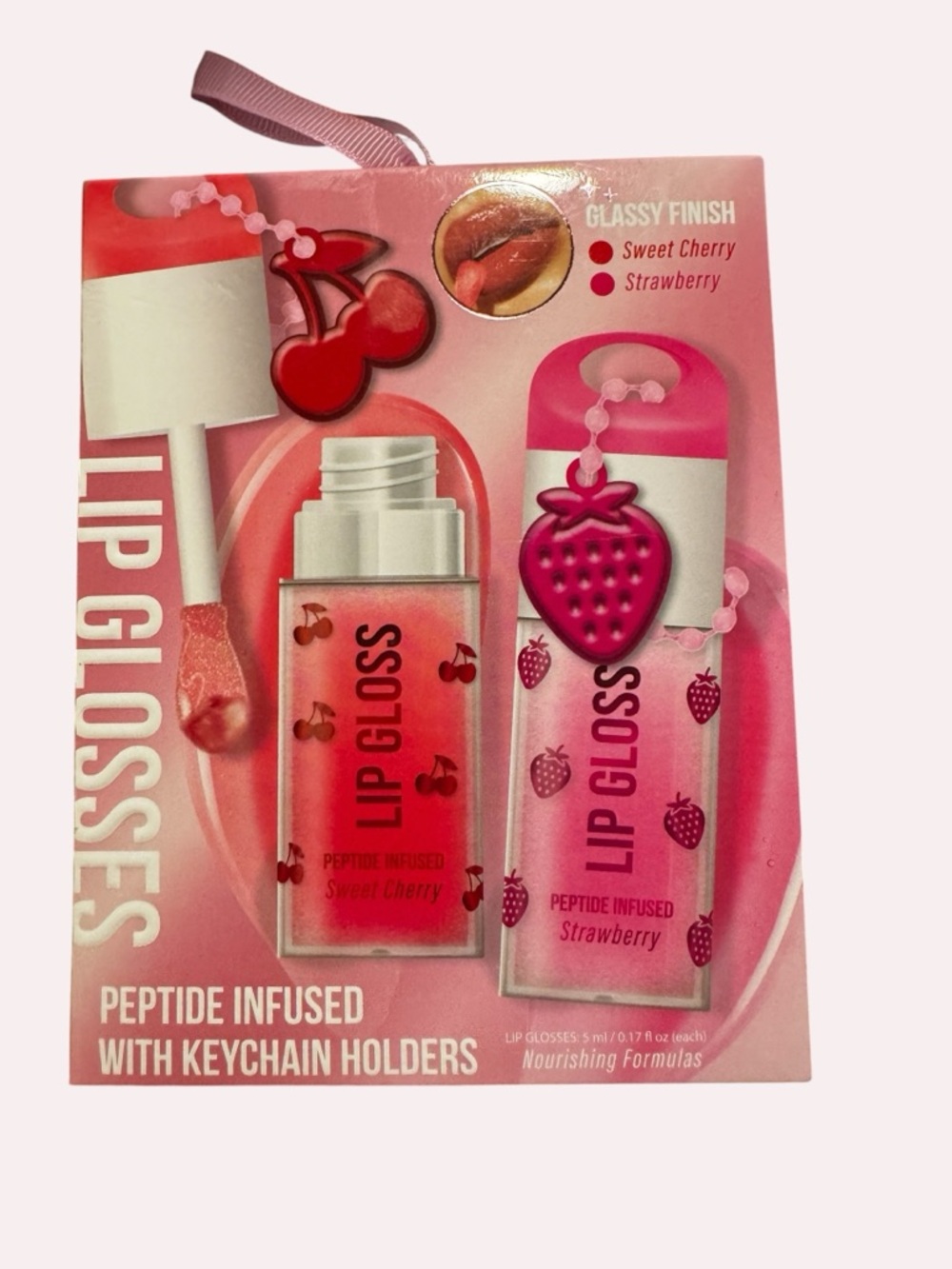 Peptide Infused Lip Gloss Duo with Strawberry & Cherry Keychains